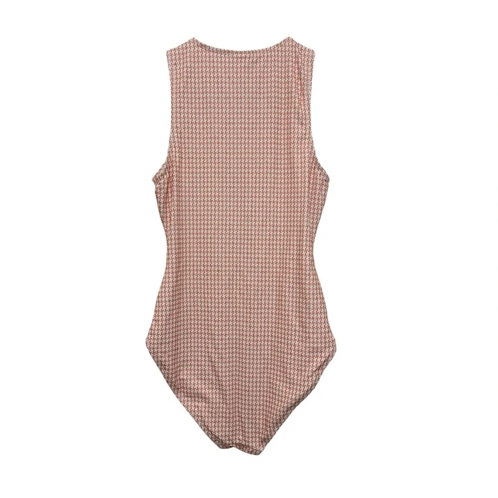 Andie Pink koi houndstooth Patterned the Malibu swimsuit size ST - Picture 3 of 4